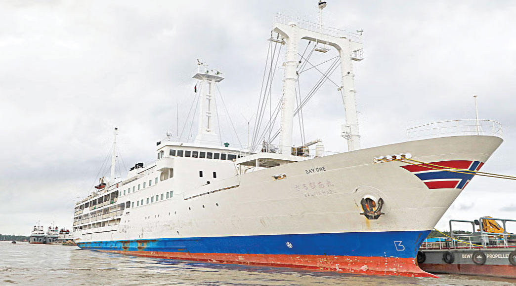MV One Bay, now anchored at Chattogram Marine Fisheries Academy Jetty, Offers 2,000 cabin accommodations including presidential suites, bunk beds and twin bed cabins. Photo: RAJIB RAIHAN