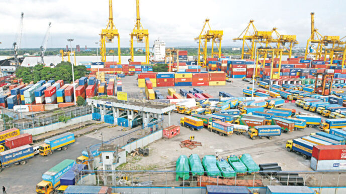 Although the Chattogram port is usually teeming with trucks, transport activities have been disrupted in recent days due to flash floods. Activities only resumed partially on Sunday but are yet to pick up as sections along the Dhaka-Chattogram highway were damaged by the deluge. Photo: Star/File